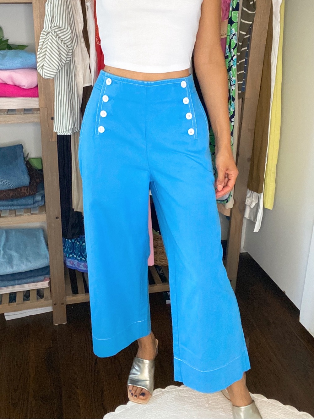 TALBOTS Bright Blue High-Waist Wide-Leg Button Pocket Pants! 💙